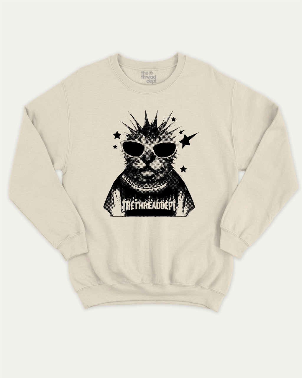 Funky Punky Cat graphic sweatshirt with bold and humorous print, Funny Cat meme Graphic T shirt, Perfect Gift for Cat Lovers, warm and cozy graphic for everyday wear. Perfect for adults and gift-giving. Natural pullover.