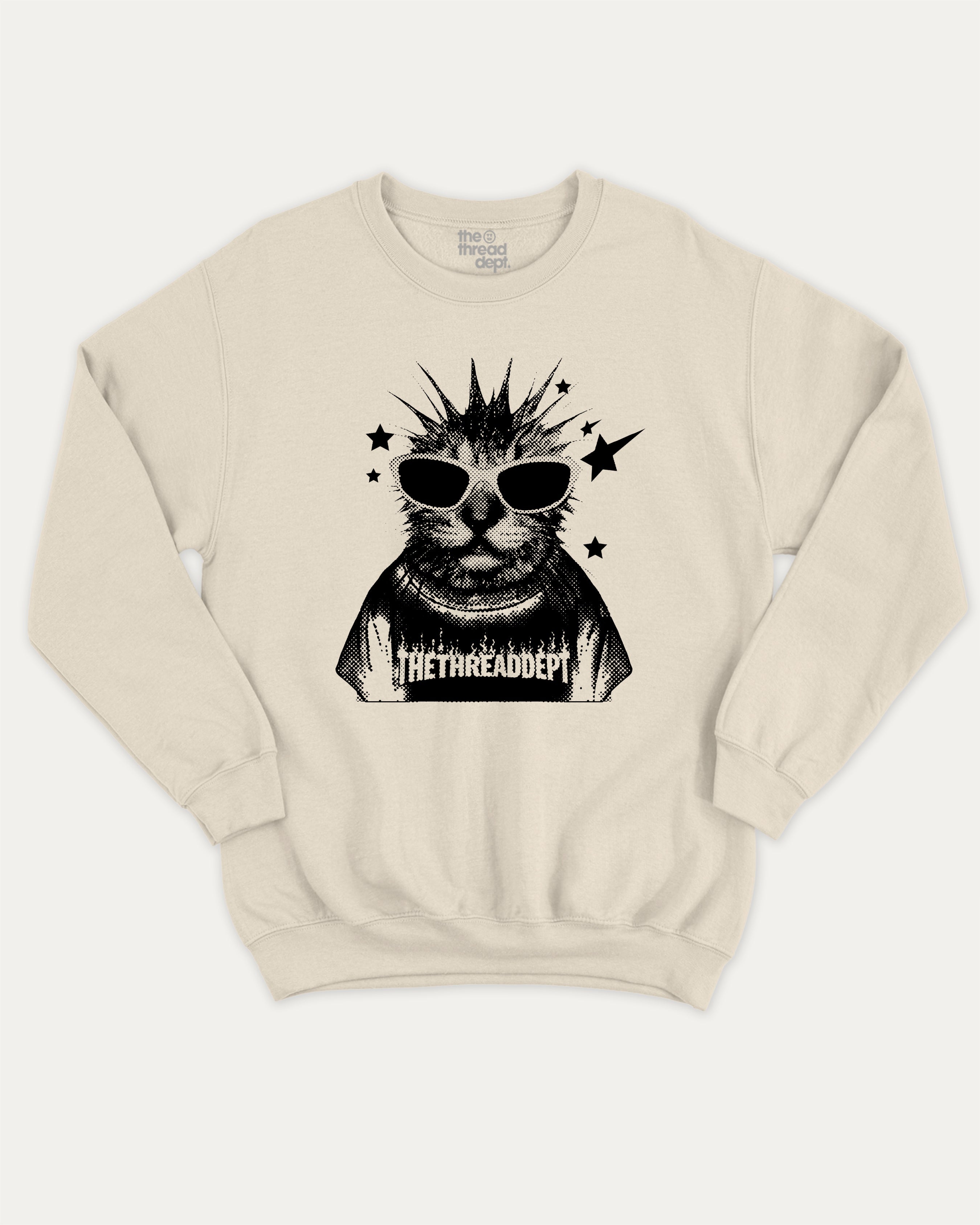 Funky Punky Cat graphic sweatshirt with bold and humorous print, Funny Cat meme Graphic T shirt, Perfect Gift for Cat Lovers, warm and cozy graphic for everyday wear. Perfect for adults and gift-giving. Natural pullover.