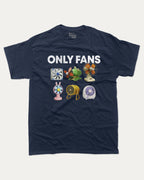 Only Fans graphic tee with bold and humorous print, Funny Meme Graphic T shirt, funny and trendy graphic. Perfect for adults and gift-giving. True Navy shirt.
