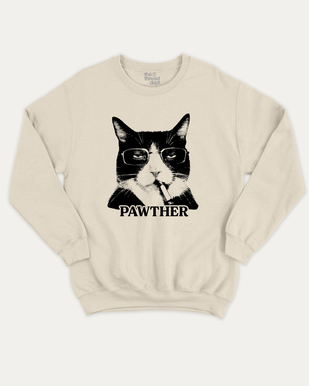 Pawther graphic sweatshirt with bold and humorous print, Funny Cat meme Graphic T shirt, Perfect Gift for Cat Lovers, warm and cozy graphic for everyday wear. Perfect for adults and gift-giving. Natural pullover.
