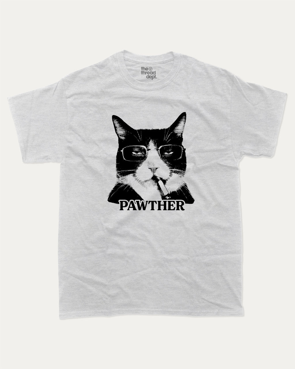 Pawther graphic tee with bold and humorous print, Funny Cat meme Graphic T shirt, Perfect Gift for Cat Lovers, funny and trendy graphic. Perfect for adults and gift-giving. Ash Grey shirt.
