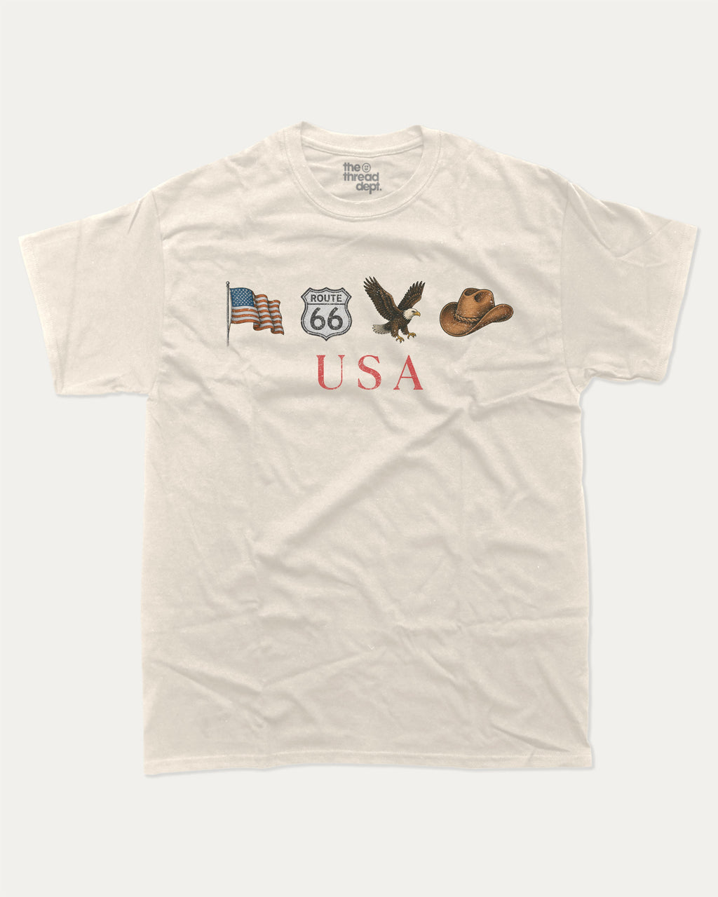 Vintage USA Icons graphic t-shirt, perfect for adults. Patriotic Tee, Fourth of July Graphic Tee, America Tee, USA T shirt, Murica T shirts, Retro Graphic T shirt, unique gift idea. Cream.