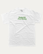 90s Rnb Every Morning graphic tee with bold and humorous print, funny and trendy graphic. Music Lover Graphic T shirt, RnB Listner Graphic T shirt,  Perfect for adults and gift-giving. White shirt.