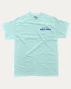 If It's Nice Play it Twice graphic tee with cute and funny DJ cat music print, funny and trendy graphic. Perfect for adults and gift-giving. Celadon shirt.