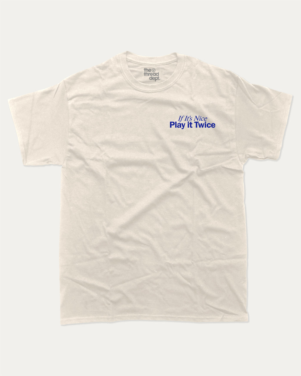 If It's Nice Play it Twice graphic tee with cute and funny DJ cat music print, funny and trendy graphic. Perfect for adults and gift-giving. Cream shirt.