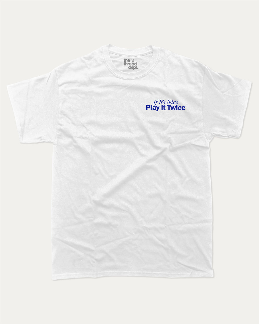 If It's Nice Play it Twice graphic tee with cute and funny DJ cat music print, funny and trendy graphic. Perfect for adults and gift-giving. White shirt.