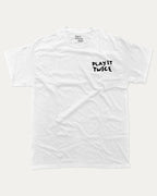 Play It Twice graphic tee with bold and humorous print, funny and trendy graphic. Perfect Gift for Vynil records fans, Retro Inspired Graphic T shirt, Back Printing Graphic Tee,  Perfect for adults and gift-giving. White shirt.