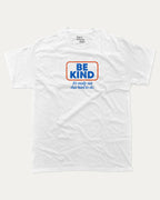 Be Kind graphic tee with bold and humorous print, funny and trendy graphic. Perfect for adults and gift-giving. White shirt.