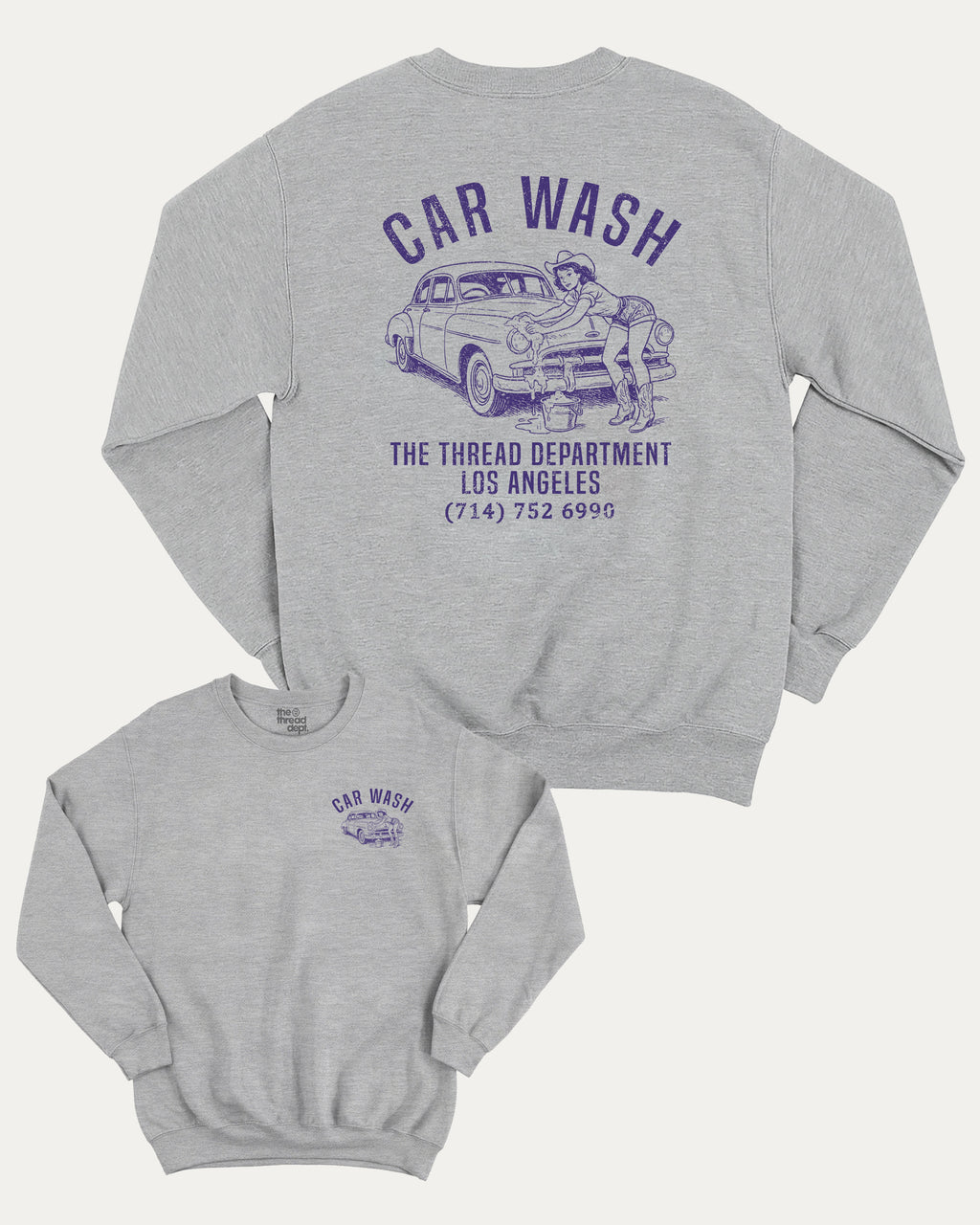 Car Wash graphic sweatshirt with bold and humorous print, Retro Inspired Graphic T shirt, Vintage Inspired Graphic T shirt, Y2k Retro Graphic  T shirt. warm and cozy graphic for everyday wear. Perfect for adults and gift-giving. Heather Grey pullover.
