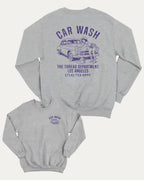 Car Wash graphic sweatshirt with bold and humorous print, Retro Inspired Graphic T shirt, Vintage Inspired Graphic T shirt, Y2k Retro Graphic  T shirt. warm and cozy graphic for everyday wear. Perfect for adults and gift-giving. Heather Grey pullover.