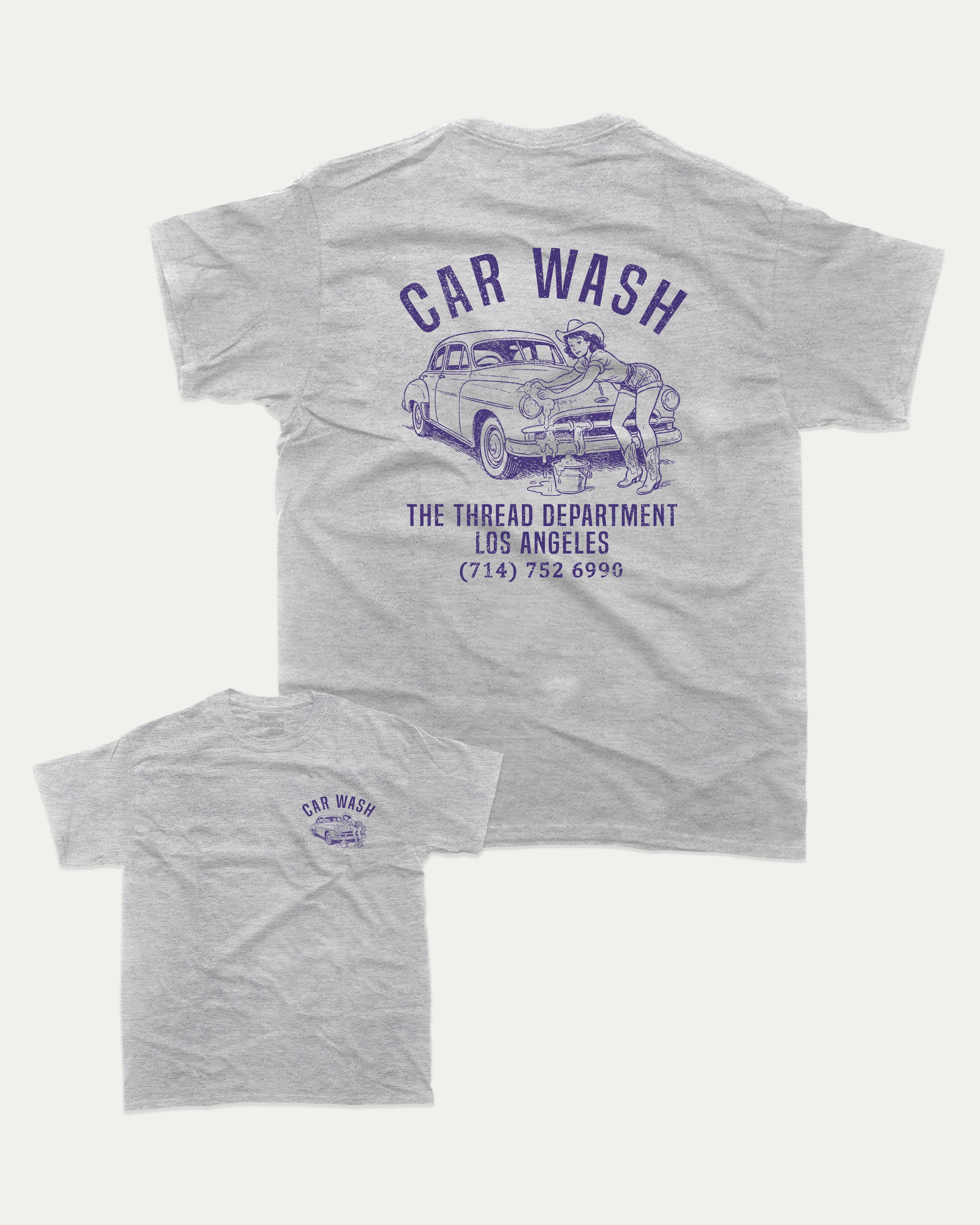 Car Wash graphic tee with bold and humorous print, Retro Inspired Graphic T shirt, Vintage Inspired Graphic T shirt, Y2k Retro Graphic  T shirt. funny and trendy graphic. Perfect for adults and gift-giving. Heather Grey shirt.