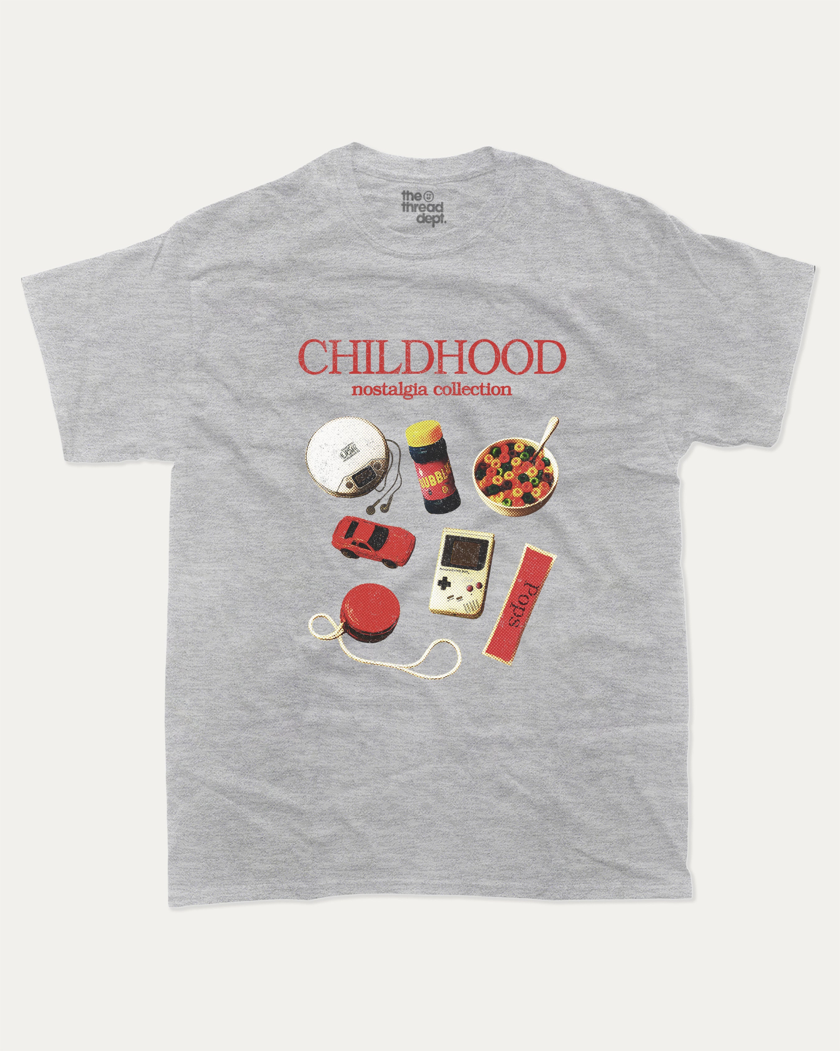 Childhood Nostalgia Collection graphic t-shirt, perfect for adults. Vintage Retro Vibe Graphic Tee, Vintage T shirt, Trendy Retro mood Graphic T shirt, unique gift idea. Grey.