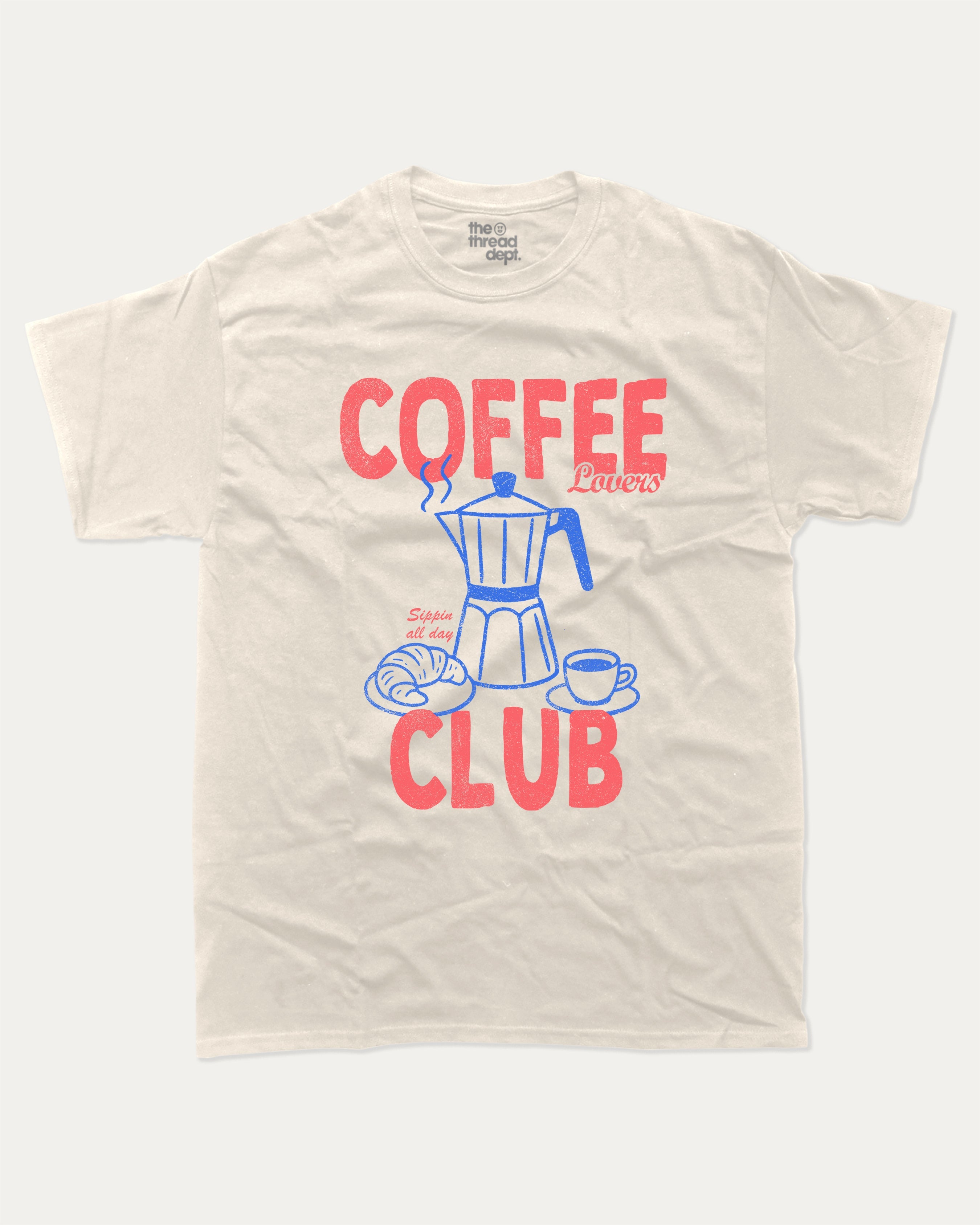 Coffee Lovers Club graphic t-shirt, Coffee Graphic T shirt, Coffee Lovers T shirt,. A must-have funny tee, trending meme shirt, unique gift idea. Cream.