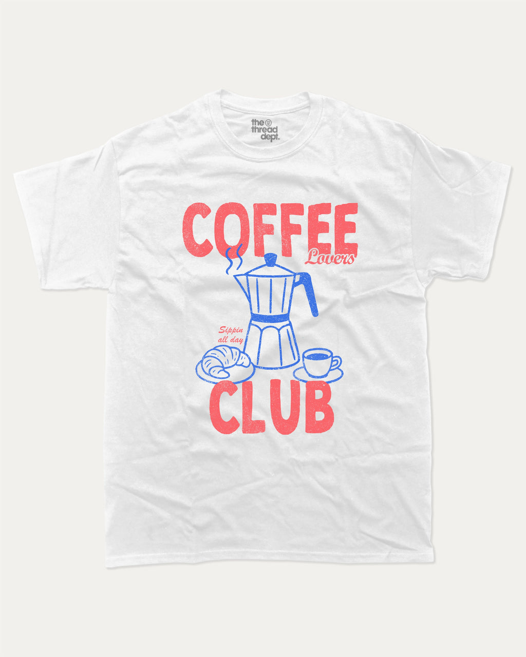Coffee Lovers Club graphic t-shirt, Coffee Graphic T shirt, Coffee Lovers T shirt,. A must-have funny tee, trending meme shirt, unique gift idea. White.