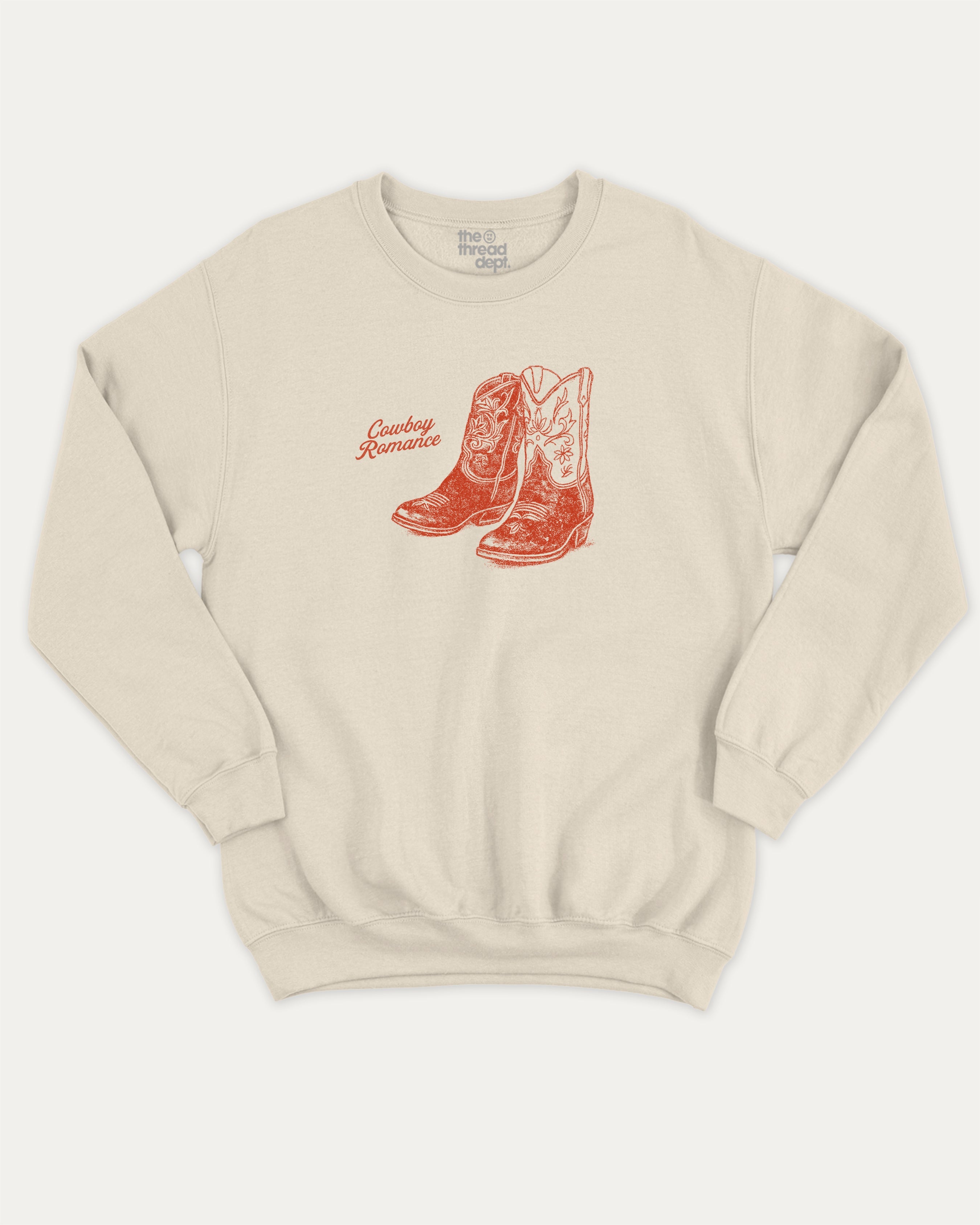 Cowboy Romance graphic pullover with vintage and retro print, funny and vintage graphic for everyday wear. Perfect funny gifts for friends. Natural pullover.
