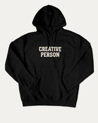 Creative Person graphic hoodie with funny and trendy artwork, casual streetwear with bold personality. Great for adults and gifting. Black hoodie.