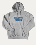 Creative Person graphic hoodie with funny and trendy artwork, casual streetwear with bold personality. Great for adults and gifting. Heather Grey hoodie.