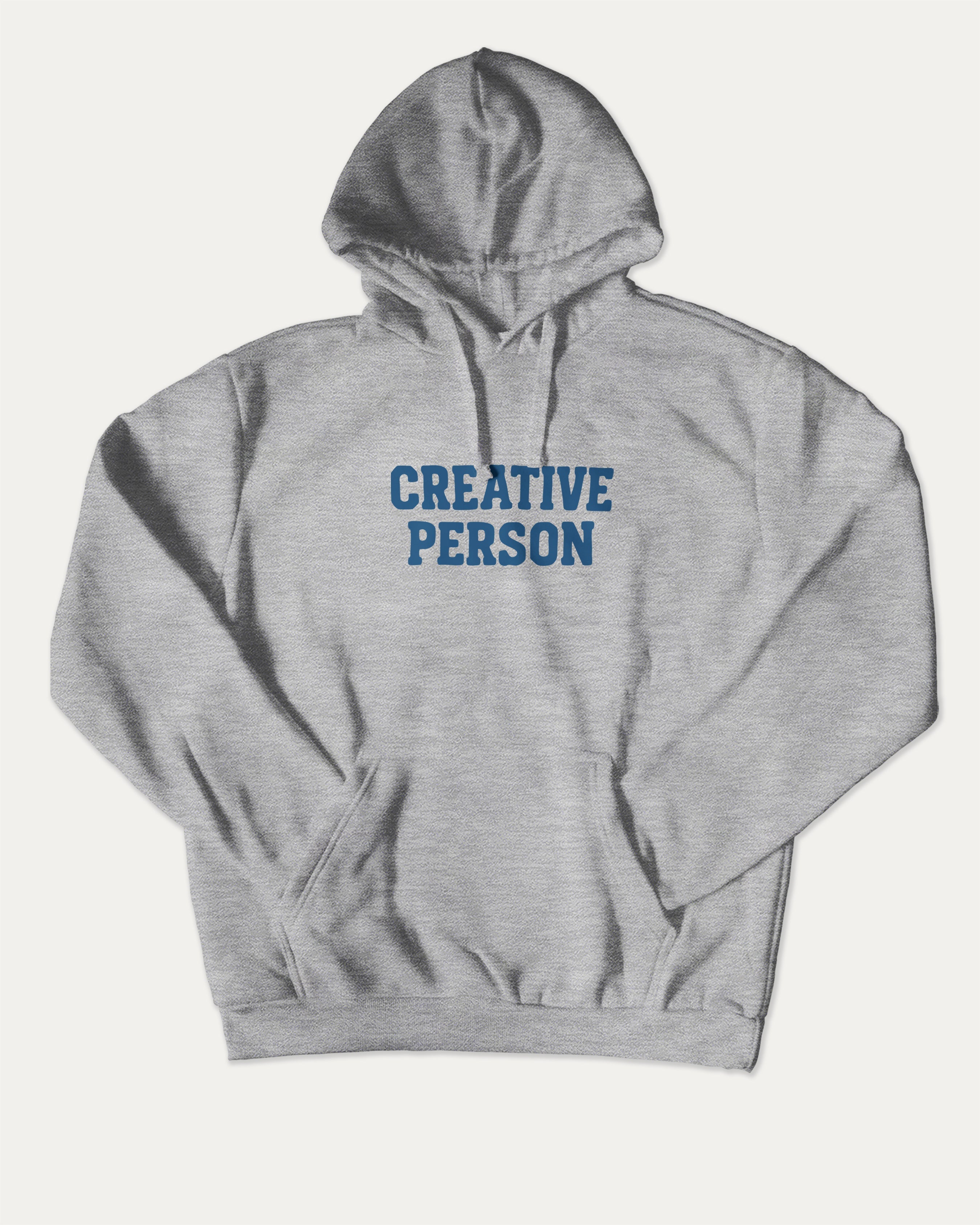 Creative Person graphic hoodie with funny and trendy artwork, casual streetwear with bold personality. Great for adults and gifting. Heather Grey hoodie.