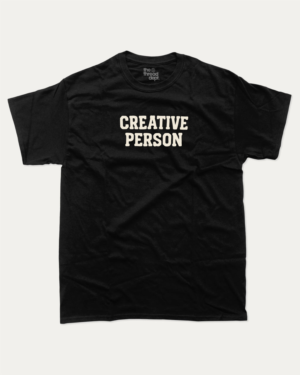 Creative Person graphic tee with bold and humorous print, funny and trendy graphic. Perfect for adults and gift-giving. Black shirt.