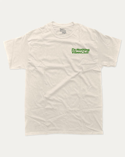 Do Nothing Vibes Club graphic tee with bold and humorous print, funny and trendy graphic. Vintage Inspired Graphic t shirt, Retro Inspired Graphic T shirt,  Perfect for adults and gift-giving. Cream shirt.