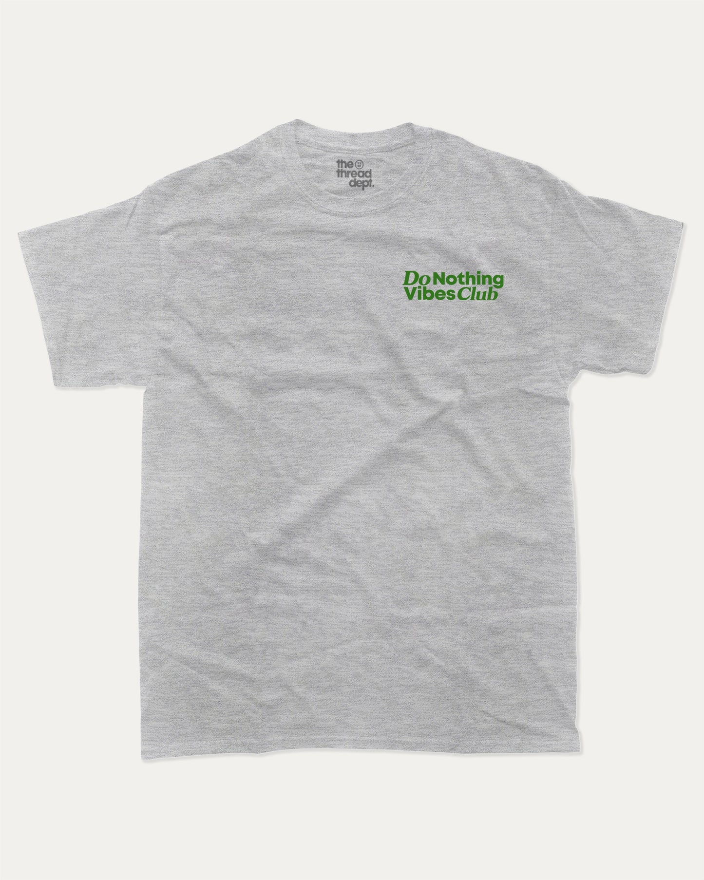 Do Nothing Vibes Club graphic tee with bold and humorous print, funny and trendy graphic. Vintage Inspired Graphic t shirt, Retro Inspired Graphic T shirt,  Perfect for adults and gift-giving. Heather Grey shirt.