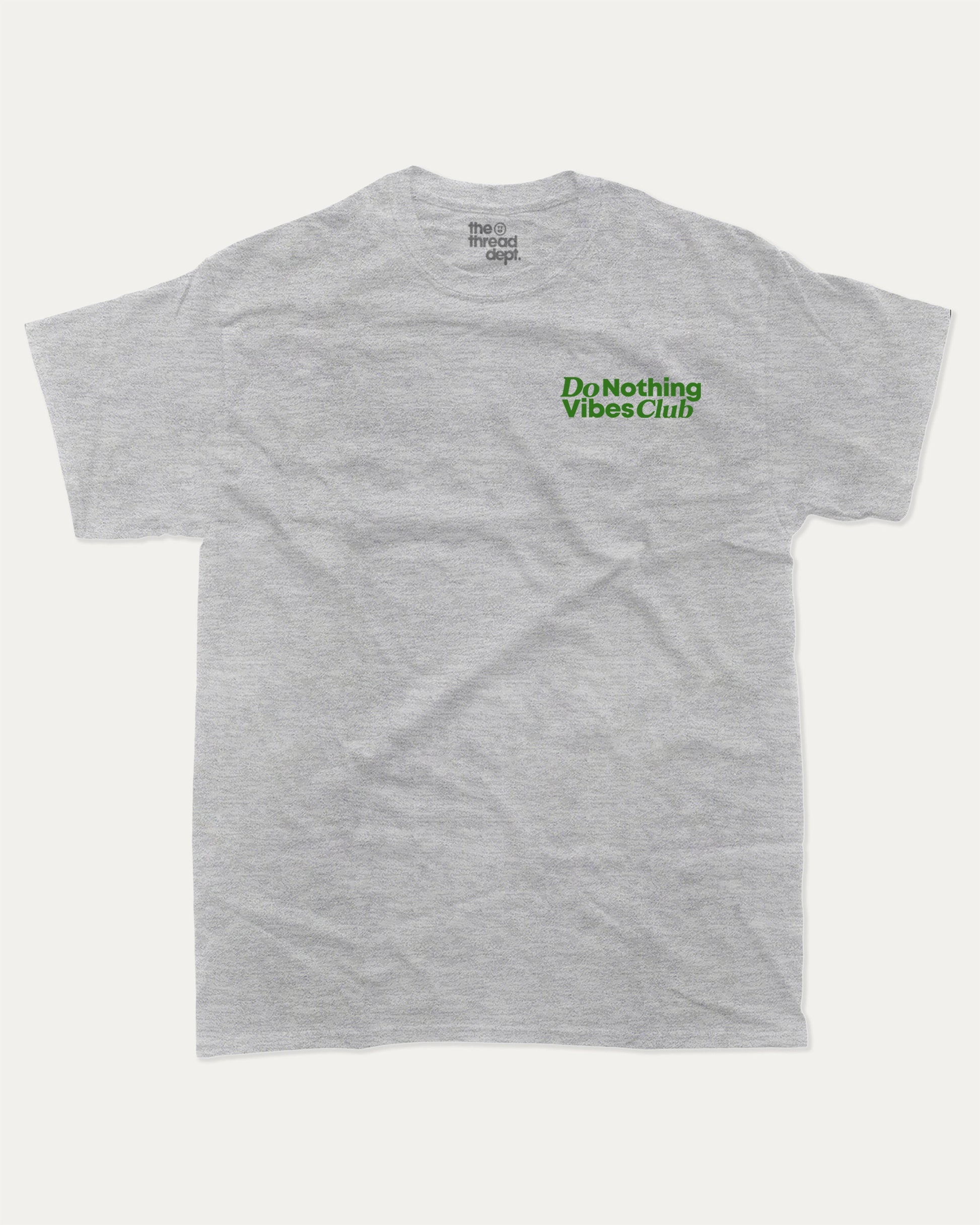 Do Nothing Vibes Club graphic tee with bold and humorous print, funny and trendy graphic. Vintage Inspired Graphic t shirt, Retro Inspired Graphic T shirt,  Perfect for adults and gift-giving. Heather Grey shirt.