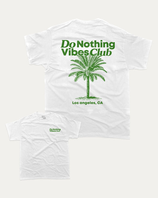 Do Nothing Vibes Club graphic tee with bold and humorous print, funny and trendy graphic. Vintage Inspired Graphic t shirt, Retro Inspired Graphic T shirt,  Perfect for adults and gift-giving. White shirt.