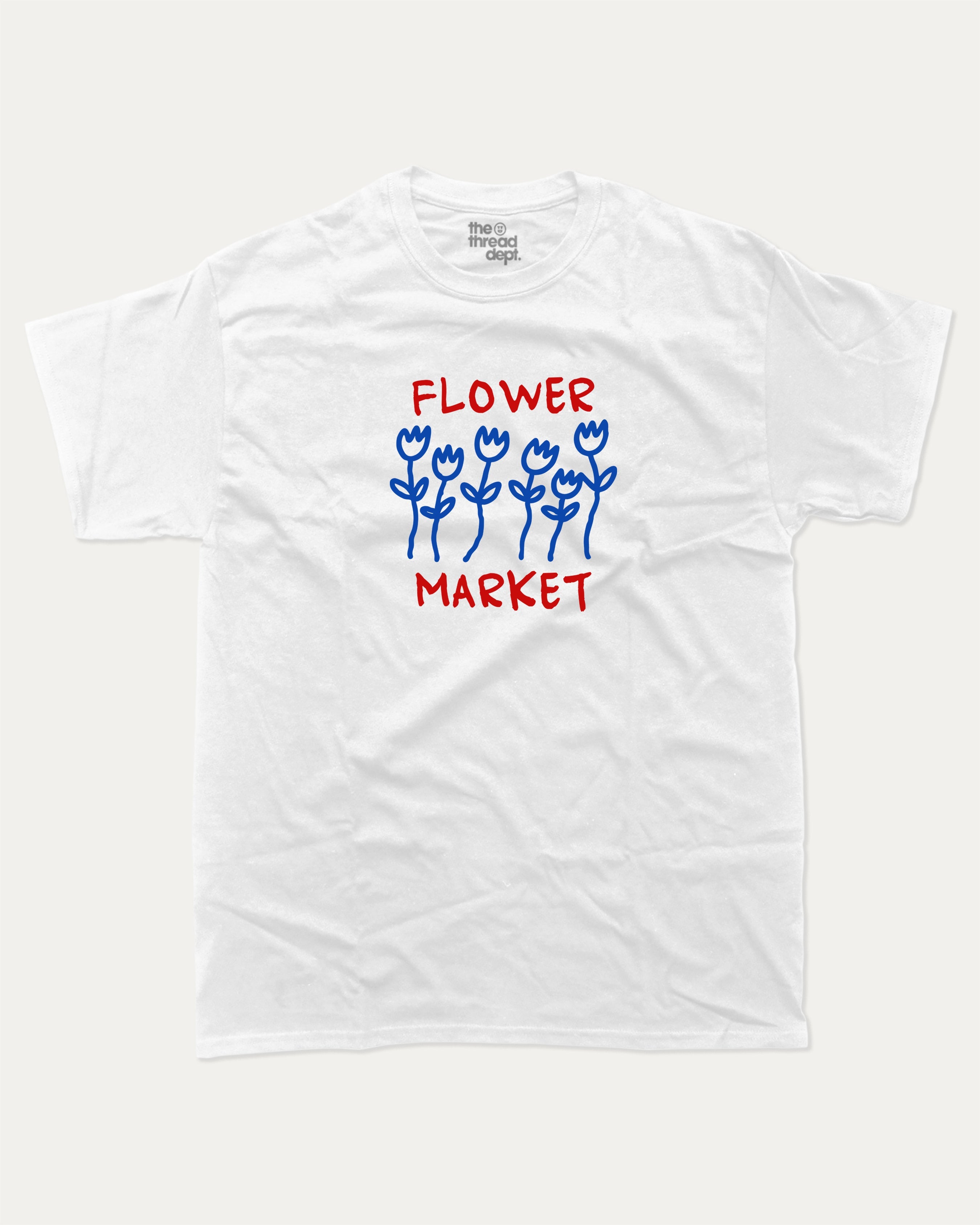Flower Market graphic tee with bold and humorous print, funny and trendy  graphic. T shirt for plant lover, Flower Graphic T shirt,  Perfect for adults and gift-giving. White shirt.
