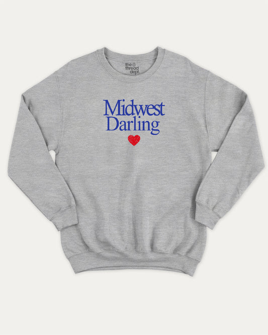 Midwest Darling pullover sweatshirt, Vintage Inspired Graphic T shirt, Retro Graphic T shirt, Y2K Style Graphic T shirt, A must-have graphic pullover, comfy cold-weather wear, bold casual look. Heather Grey sweater