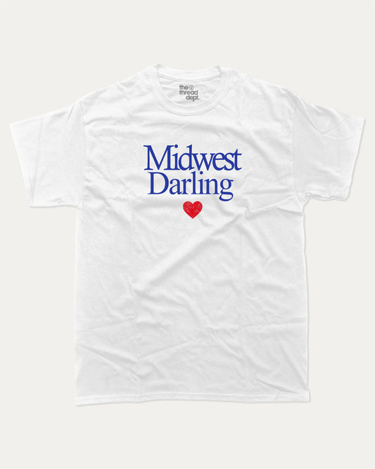 Midwest Darling graphic t-shirt, Vintage Inspired Graphic T shirt, Retro Graphic T shirt, Y2K Style Graphic T shirt, A must-have funny tee, trending meme shirt, unique gift idea. White.