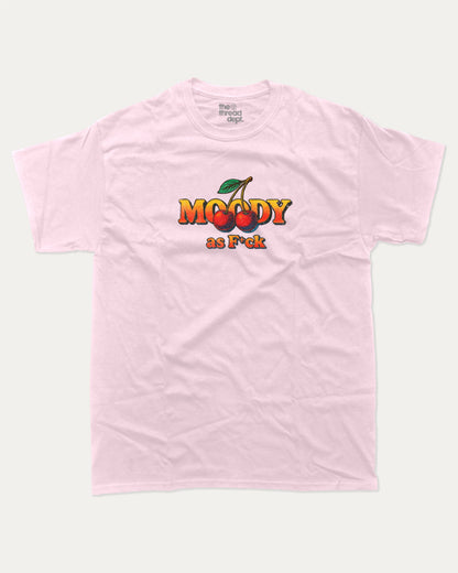 Moody As Fck graphic t-shirt, perfect for adults. Retro Graphic Tee, Vintage Retro Graphic T shirts, trending meme shirt, unique gift idea. Pink.