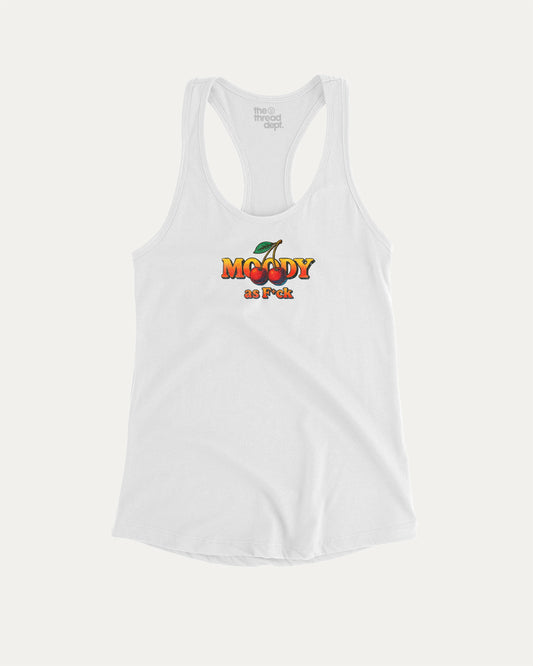 Moody As Fck soft and bold women’s tank with sarcastic funny slogan, perfect for sunny days. A must-have comfy tank, great for casual looks and layering. White tank top