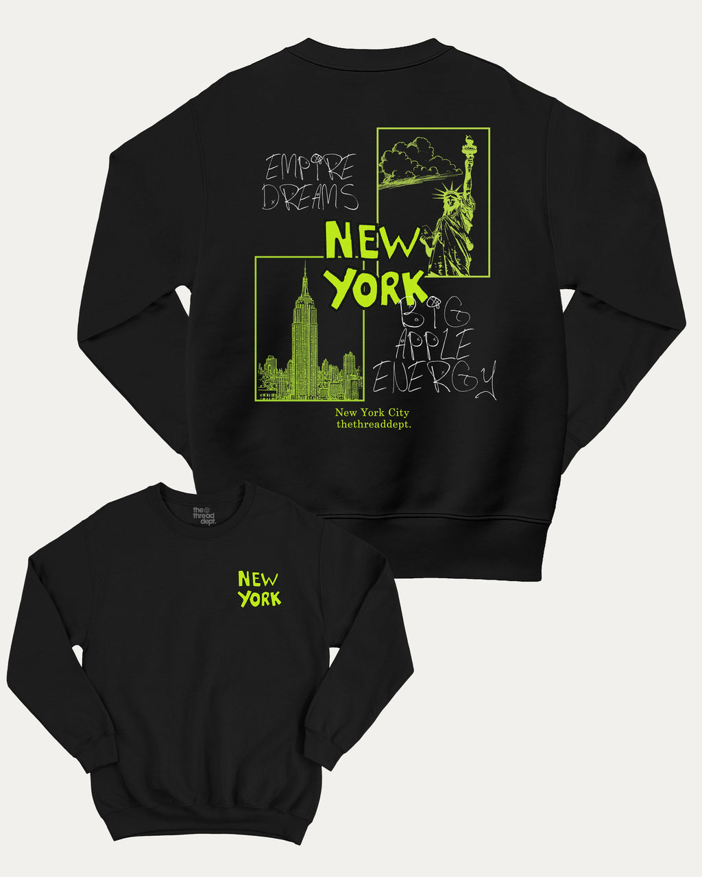 New York City graphic sweatshirt with street mood new york state graphic, warm and cozy graphic for everyday wear. Perfect for adults and gift-giving. Black pullover.