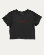 Overstimulated graphic crop tee with funny and trendy slogan print, perfect for women’s casual looks or layering. Black crop t-shirt.
