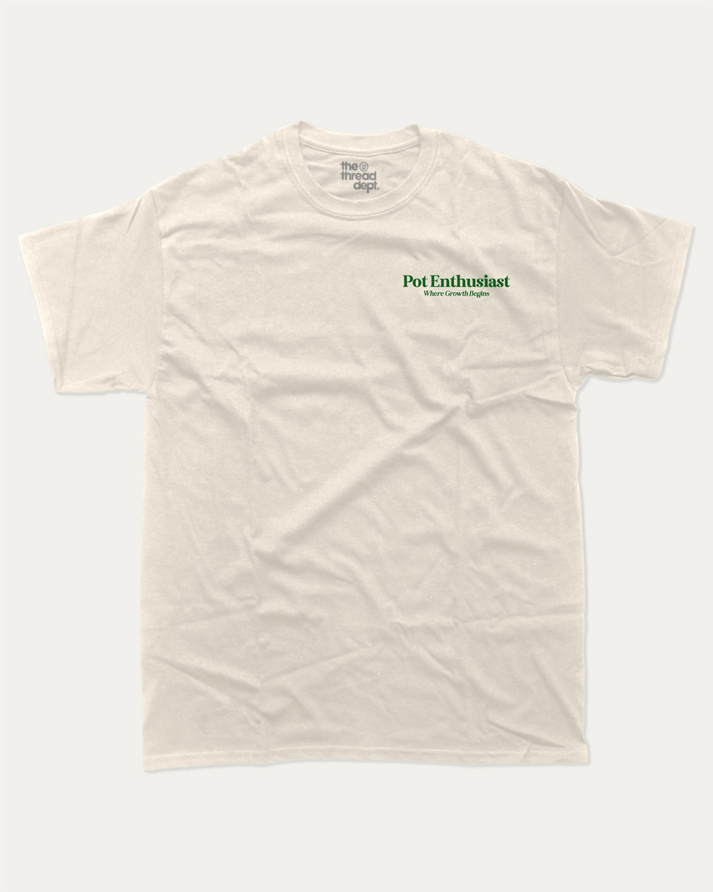 Pot Enthusiast graphic tee with bold and humorous print, funny and trendy graphic. Perfect T shirt for Plant Lovers, Plant Graphic T shirt, Retro Plants Graphic T shirt, Vintage Inspired Graphic T shirt, Vintage Plants Tee,  Perfect for adults and gift-giving. Cream shirt.