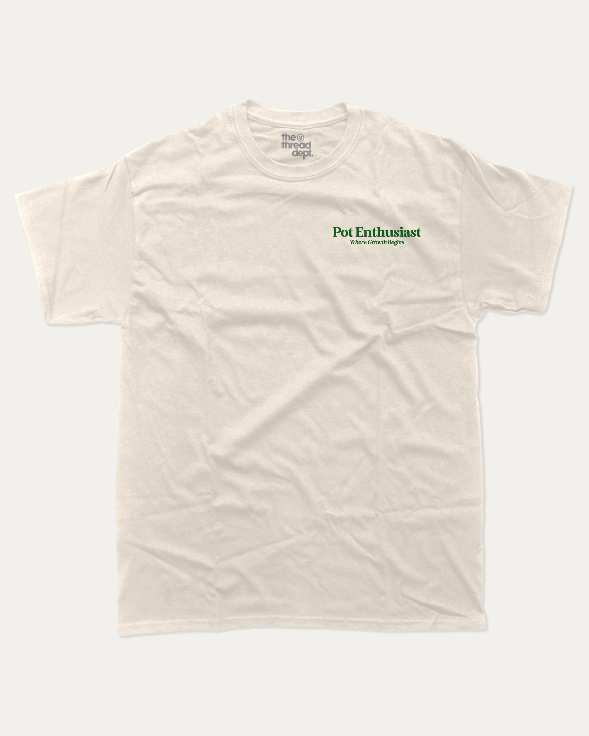 Pot Enthusiast graphic tee with bold and humorous print, funny and trendy graphic. Perfect T shirt for Plant Lovers, Plant Graphic T shirt, Retro Plants Graphic T shirt, Vintage Inspired Graphic T shirt, Vintage Plants Tee,  Perfect for adults and gift-giving. Cream shirt.