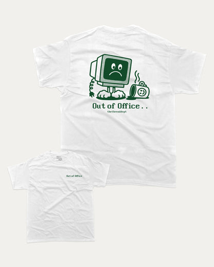 Retro Out of Office graphic t-shirt, perfect for adults. Retro Inspired Graphic T shirt, Vintage Inspired Graphic T shirt,  trending meme shirt, unique gift idea. White.
