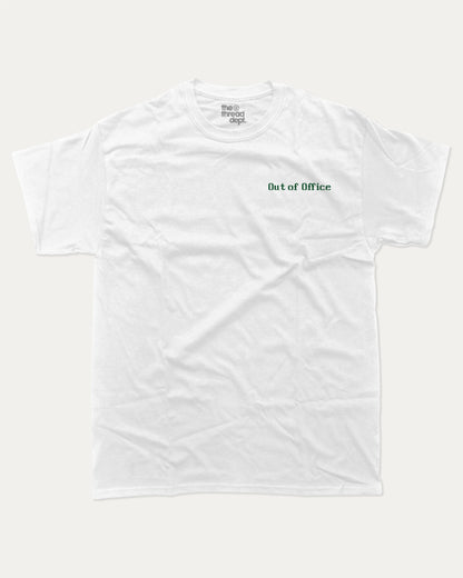 Retro Out of Office graphic t-shirt, perfect for adults. Retro Inspired Graphic T shirt, Vintage Inspired Graphic T shirt,  trending meme shirt, unique gift idea. White.
