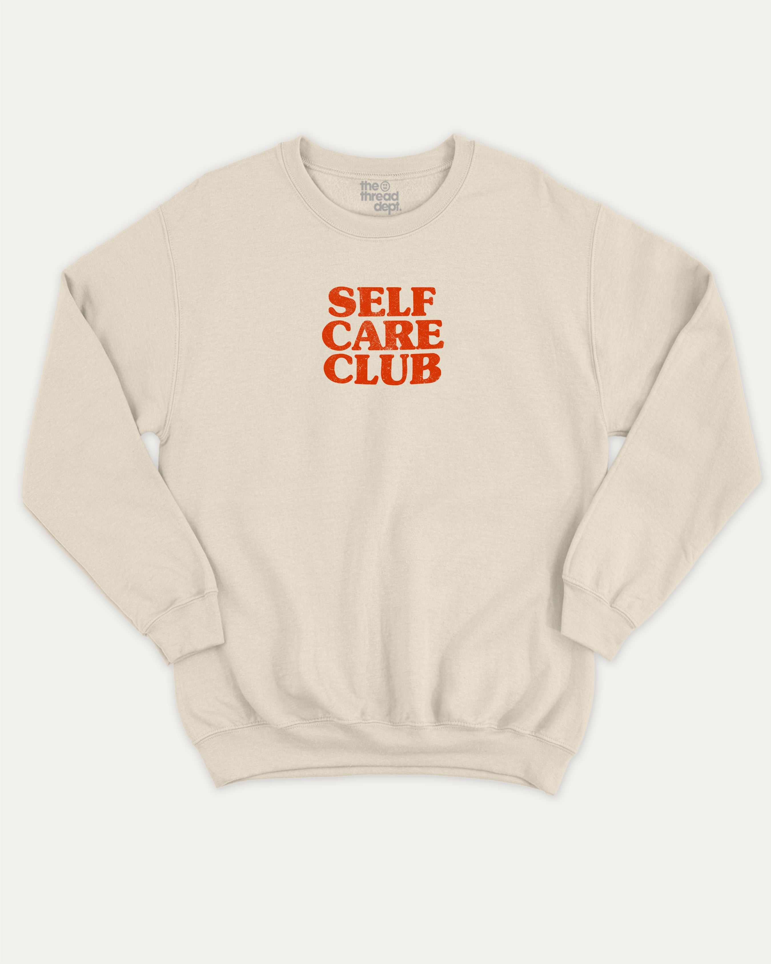 Self Care club graphic sweatshirt with bold and humorous print, Retro Inspired Graphic T shirt, Vintage Inspired Graphic T shirt, warm and cozy graphic for everyday wear. Perfect for adults and gift-giving. Natural pullover.