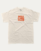 Self Care club graphic tee with bold and humorous print, Retro Inspired Graphic T shirt, Vintage Inspired Graphic T shirt, funny and trendy graphic. Perfect for adults and gift-giving. Cream shirt.