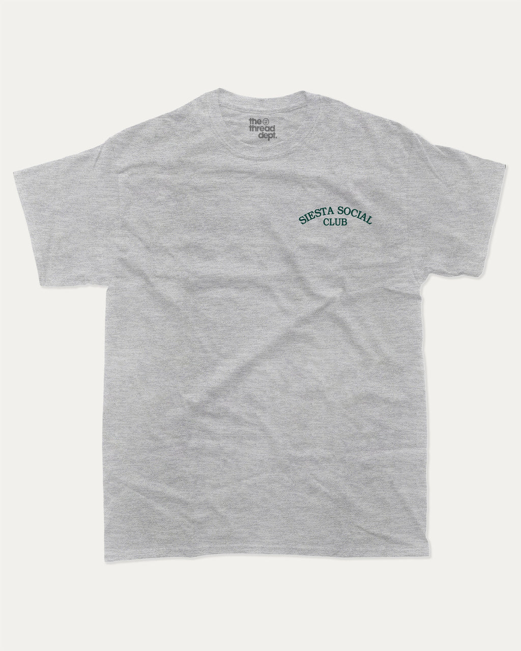 Siesta Social Club graphic t-shirt, perfect for adults. Retro Inspired Graphic T shirt, Vintage Inspired Graphic T shirt,  trending meme shirt, unique gift idea. Heather Grey.