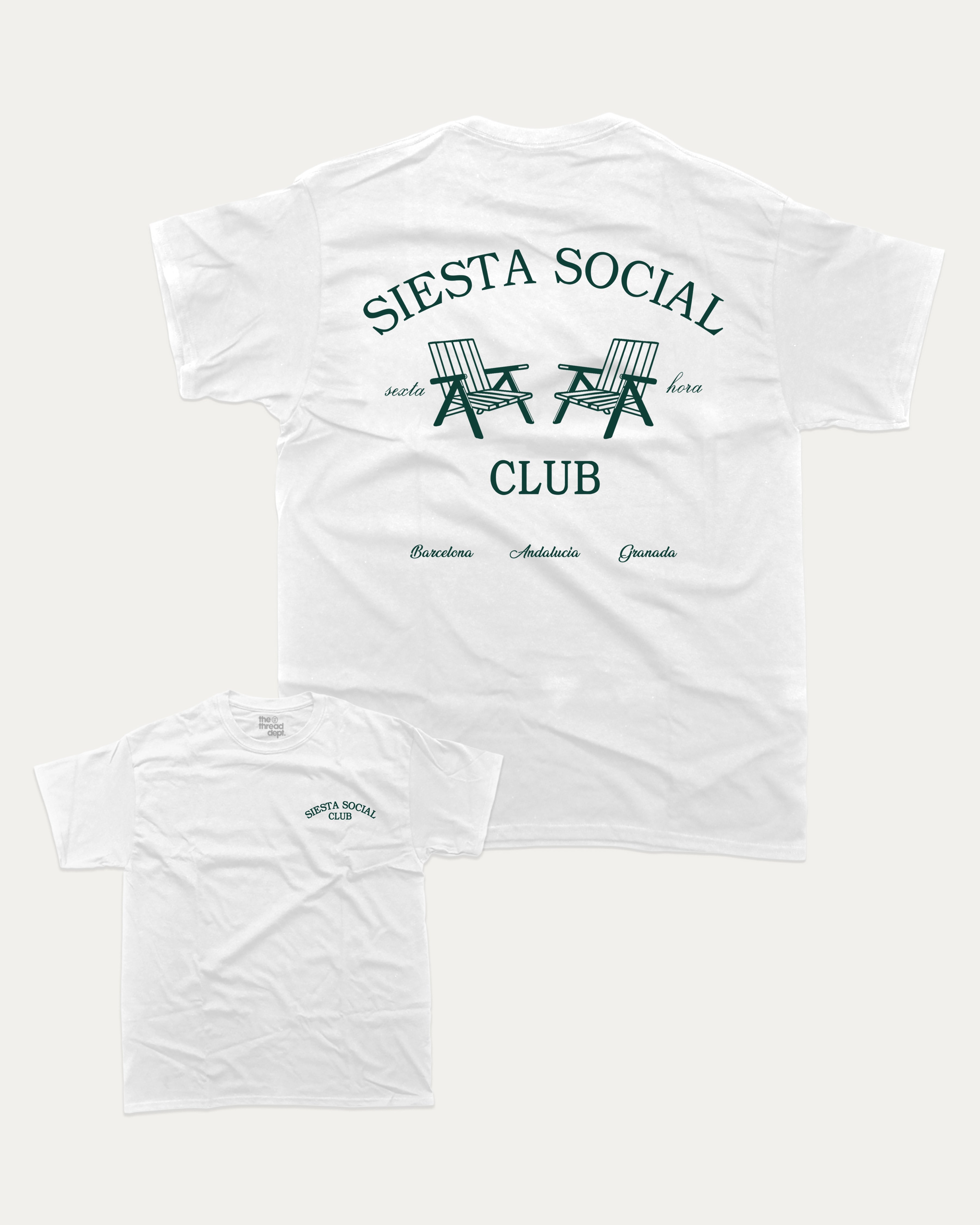 Siesta Social Club graphic t-shirt, perfect for adults. Retro Inspired Graphic T shirt, Vintage Inspired Graphic T shirt,  trending meme shirt, unique gift idea. White.