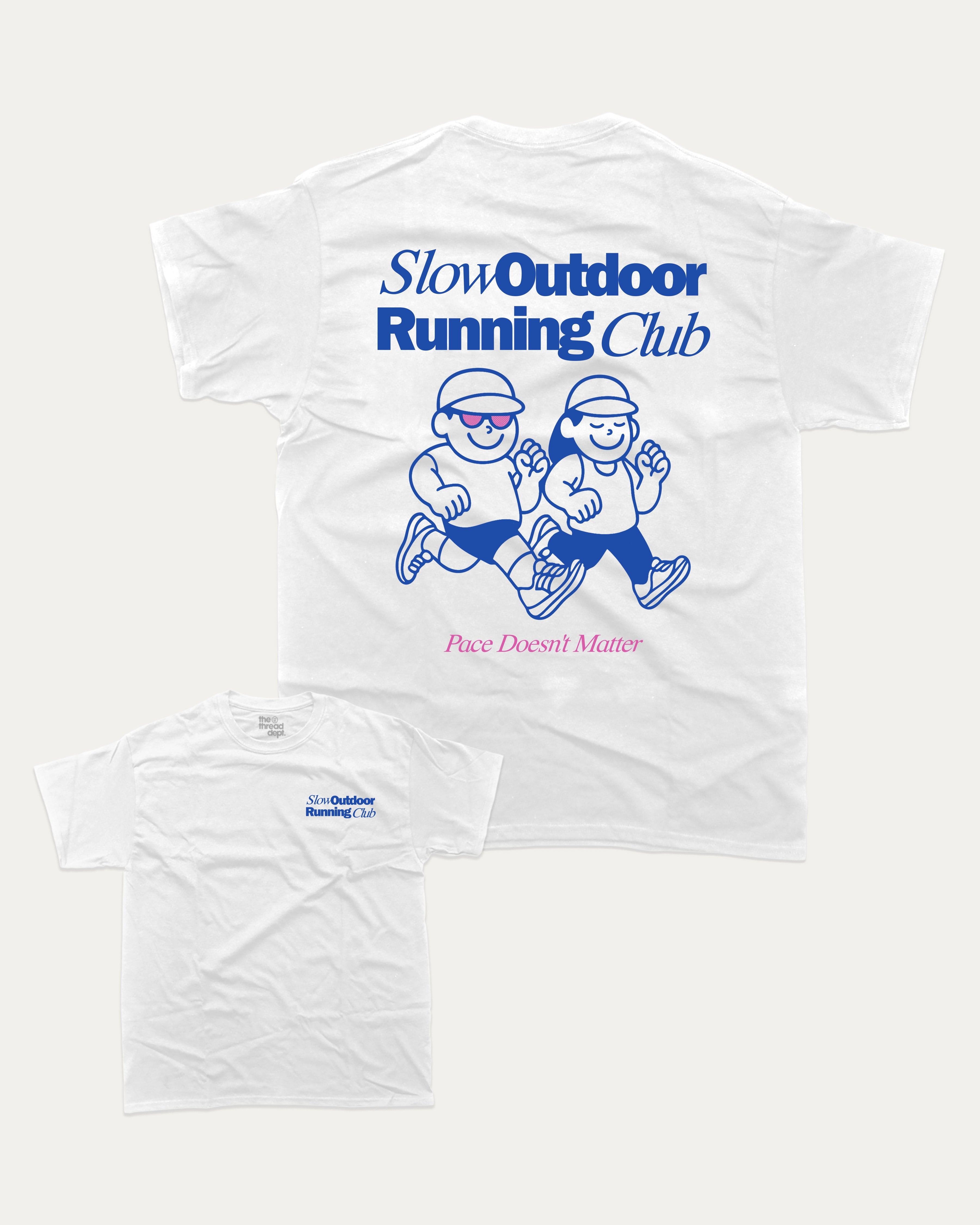 Slow Outdoor Running Club graphic t-shirt, Runners Graphic T shirt, Sporty Graphic T shirt,  A must-have funny tee, trending meme shirt, unique gift idea. White.