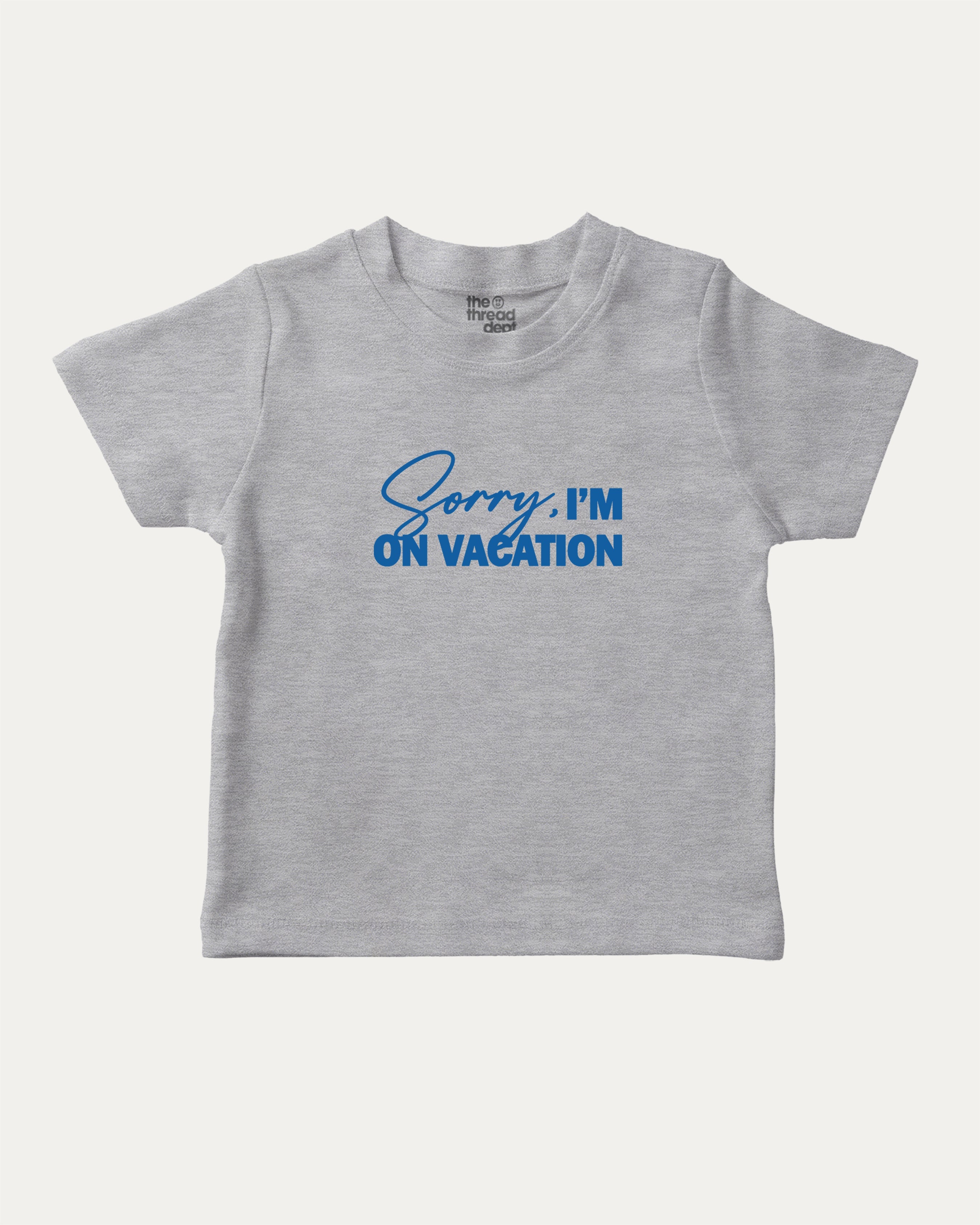 Sorry I'm on my vacation graphic tee with bold and humorous print, Retro Inspired Graphic T shirt, Vintage Inspired Graphic T shirt, Y2k Retro Graphic  T shirt. funny and trendy graphic. Perfect for adults and gift-giving. Heather Grey shirt.