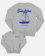 Sunday Sailing Club graphic sweatshirt with bold and humorous print, Retro Inspired Graphic T shirt, Vintage Inspired Graphic T shirt, Sailing Graphic Tee, Yacht Graphic Tee, warm and cozy graphic for everyday wear. Perfect for adults and gift-giving. Heather Grey pullover.