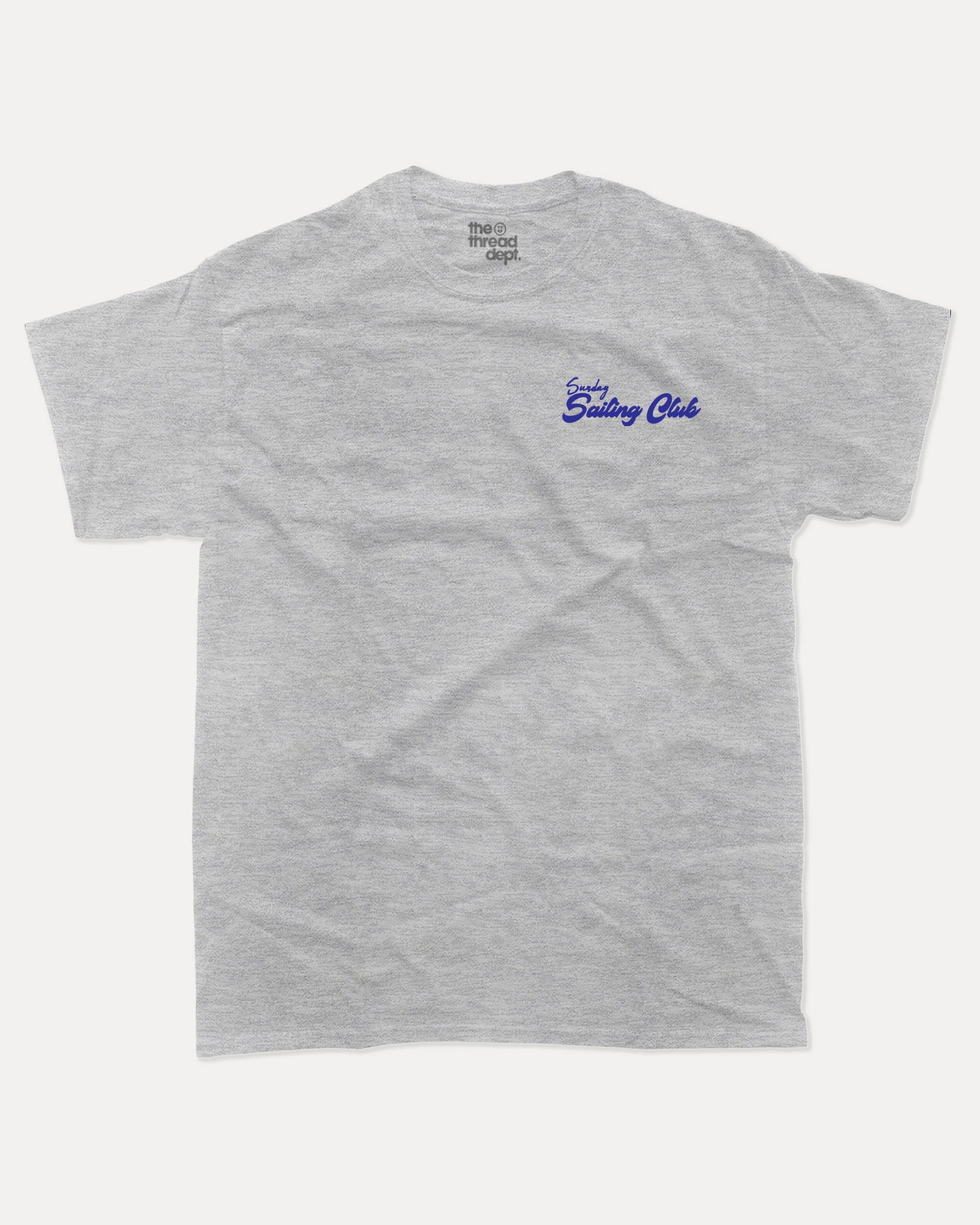 Sunday Sailing Club graphic tee with bold and humorous print, Retro Inspired Graphic T shirt, Vintage Inspired Graphic T shirt, Sailing Graphic Tee, Yacht Graphic Tee, funny and trendy graphic. Perfect for adults and gift-giving. Heather Grey shirt.