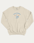 Surf in California graphic sweatshirt with bold and humorous print, Retro Inspired Graphic T shirt, Vintage Inspired Graphic T shirt, Perfect Gift for Surfers, State Graphic T shirt, California Graphic T shirt, warm and cozy graphic for everyday wear. Perfect for adults and gift-giving. Natural pullover.