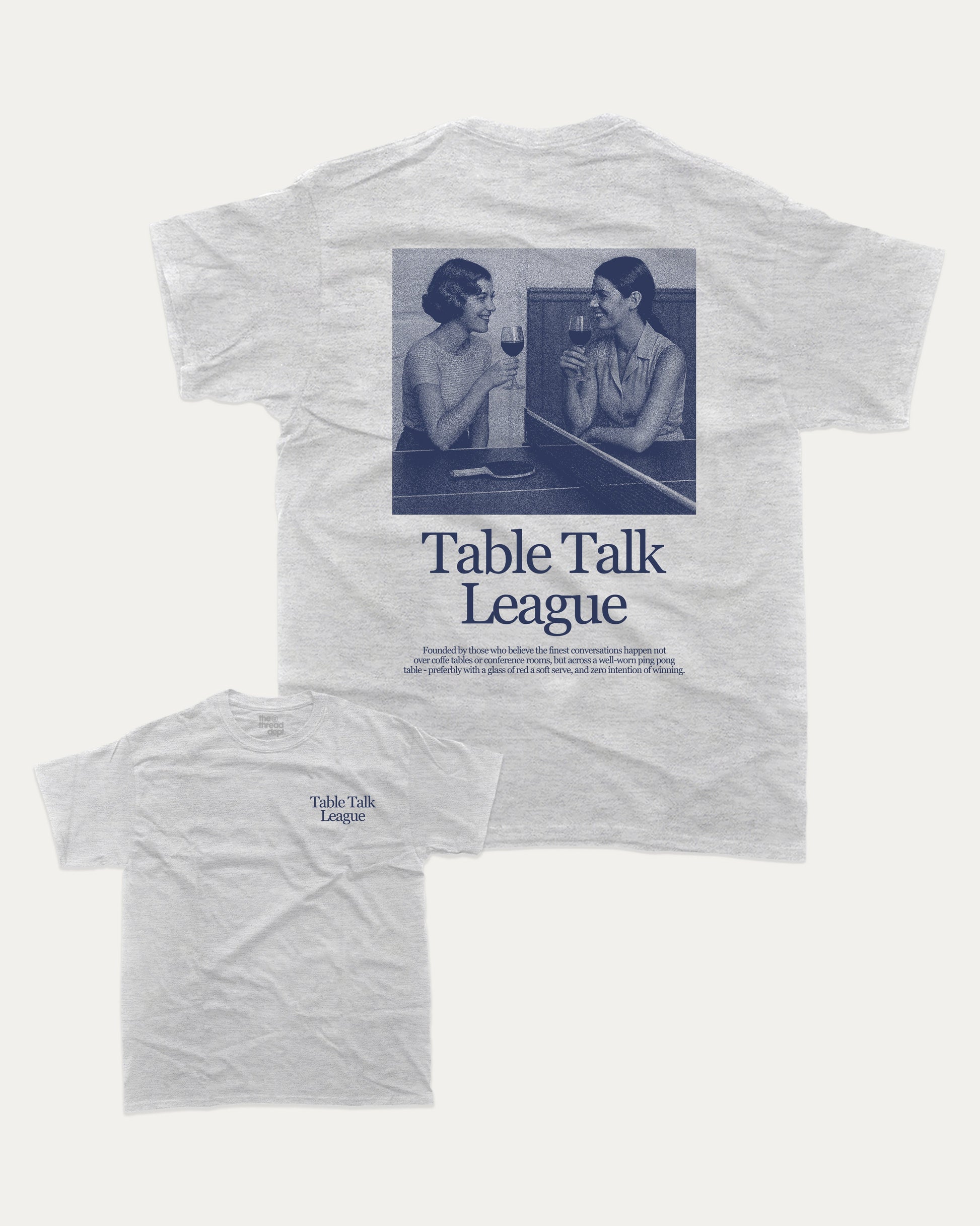 Table Talk League graphic t-shirt, perfect for adults. A must-have funny tee, trending meme shirt, unique gift idea. Ash Grey .