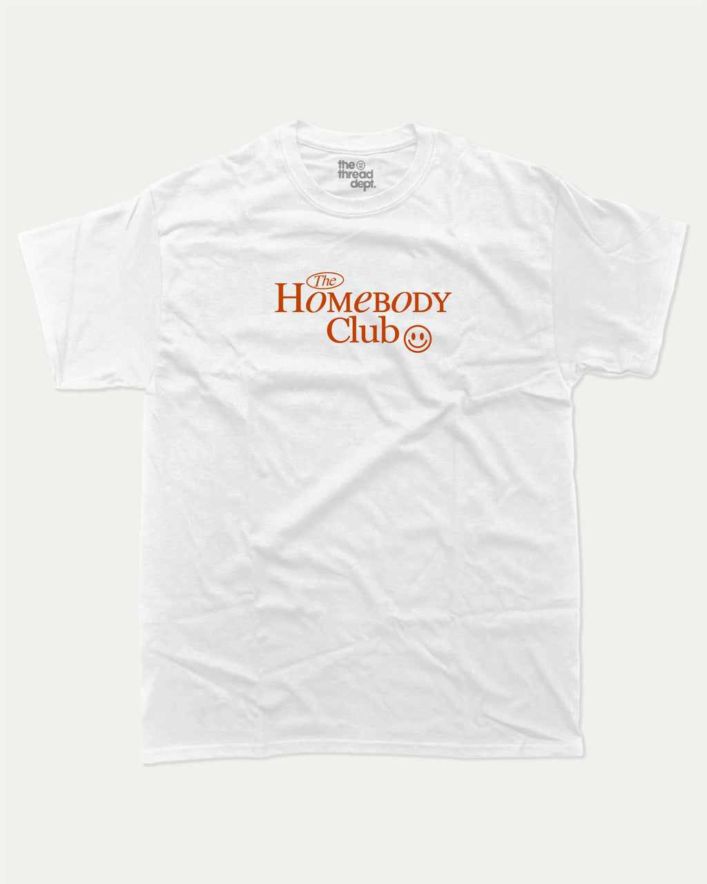 The Homebody Club graphic tee with bold and humorous print, funny and trendy graphic. Vintage Inspired Graphic t shirt, Retro Inspired Graphic T shirt,  Perfect for adults and gift-giving. White shirt.