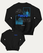 Tokyo graphic sweatshirt with street mood tokyo graphic, warm and cozy graphic for everyday wear. Perfect for adults and gift-giving. Black pullover.